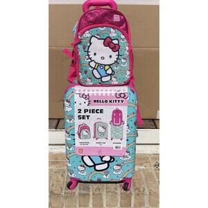 Hello Kitty 2 Piece Luggage Set Backpack & Carry-on New Spinner Glitter Sanrio